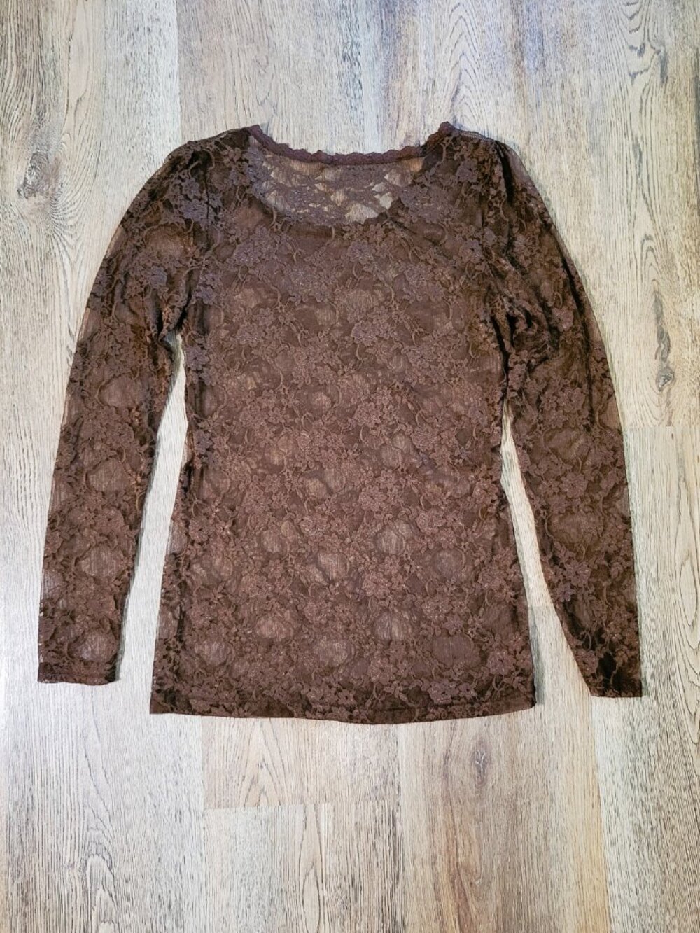 Lace Long Sleeve Top Brown Sheer Floral Festival Dark Fairy Grunge Whimsigoth
